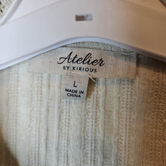 🎁 Atelier By Kirious Front Button  Cable Knit Shirt Top Cream Breathable Size L - Picture 12 of 16